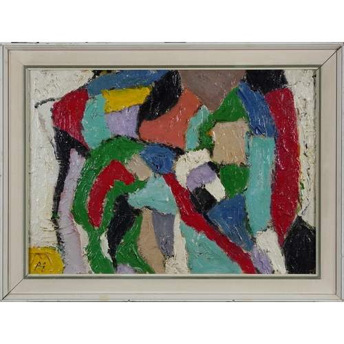 2125 - Abstract composition oil on canvas, framed, 68cm x 48cm.