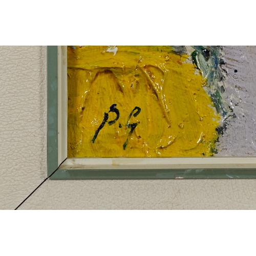 2125 - Abstract composition oil on canvas, framed, 68cm x 48cm.