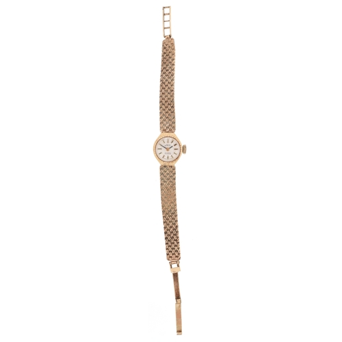3048 - Uno, ladies 9ct gold wristwatch with 9ct gold strap, the dial 12mm in diameter, total weight 17.0g.