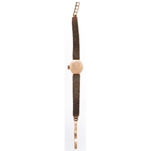 3048 - Uno, ladies 9ct gold wristwatch with 9ct gold strap, the dial 12mm in diameter, total weight 17.0g.