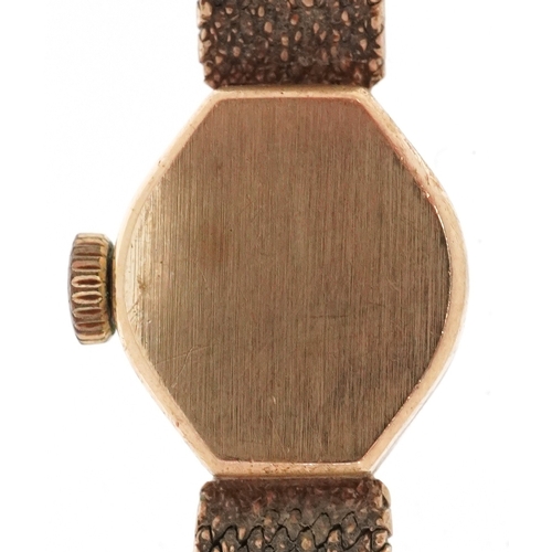 3048 - Uno, ladies 9ct gold wristwatch with 9ct gold strap, the dial 12mm in diameter, total weight 17.0g.