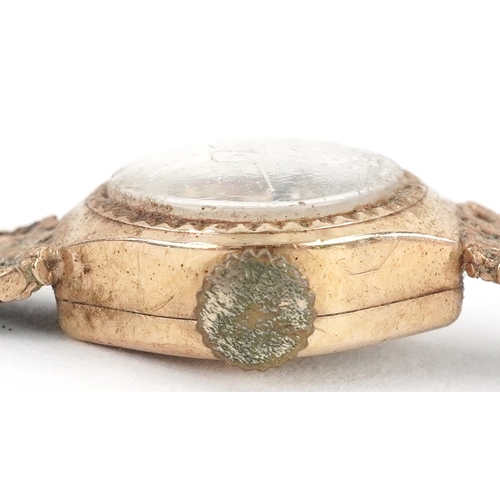 3048 - Uno, ladies 9ct gold wristwatch with 9ct gold strap, the dial 12mm in diameter, total weight 17.0g.
