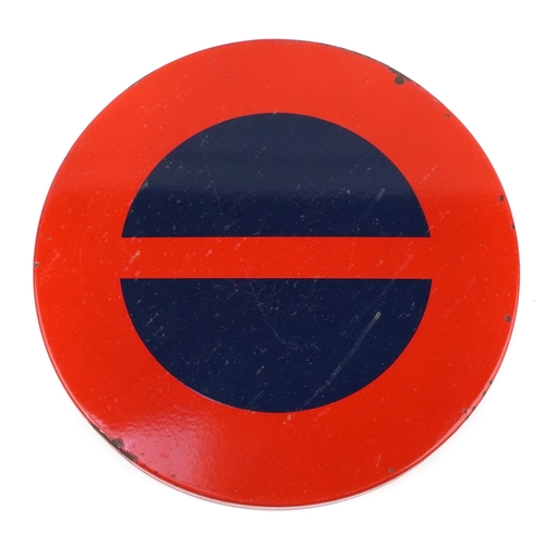 Jean Neuhaus French vintage enamelled road sign, 44cm in diameter.