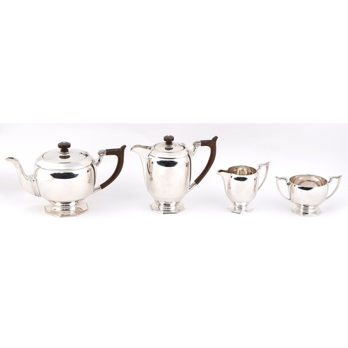 466 - Frank Cobb & Co. Ltd., George VI silver coffee pot and teapot with wooden handles and finials, milk ... 