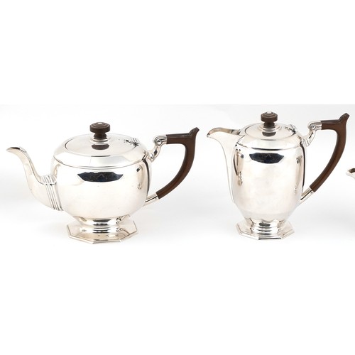 466 - Frank Cobb & Co. Ltd., George VI silver coffee pot and teapot with wooden handles and finials, milk ... 
