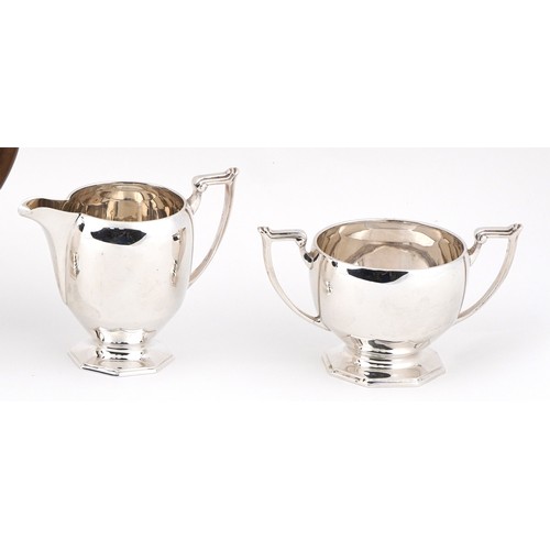 466 - Frank Cobb & Co. Ltd., George VI silver coffee pot and teapot with wooden handles and finials, milk ... 
