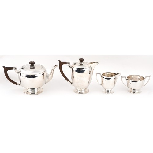 466 - Frank Cobb & Co. Ltd., George VI silver coffee pot and teapot with wooden handles and finials, milk ... 