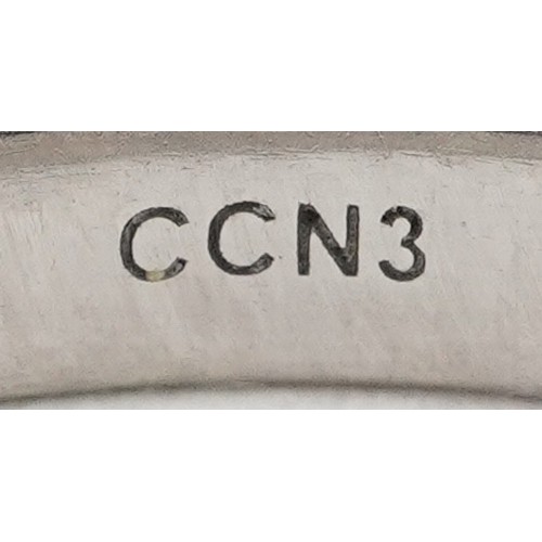 3025 - Brown & Newirth white metal wedding band, indistinct hallmarks, size M, 2.5g.