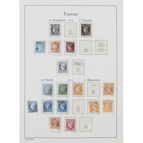 Good comprehensive collection of 19th century and later French stamps in mint and used condition, dates 1849-1859, including Republic and Empire imperf. issues, high value mint stamps, overprints and miniature sheets, all housed a green Lighthouse stamp album marked France.