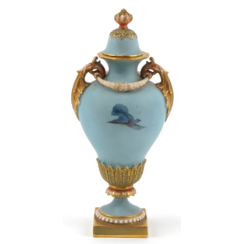 24 - Charles Baldwyn for Royal Worcester, early 20th century twin handled baluster vase and cover hand pa... 