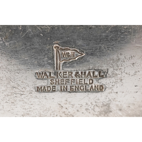 2519 - Walker & Hall silver plated engine turned hip flask, 14cm high.