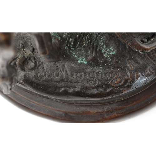 2 - After Jules Moigniez, patinated bronze study of cattle by a fence, 30cm wide.