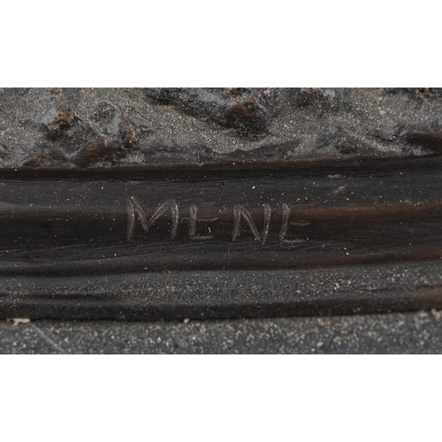 3 - After Mêne, patinated bronze study of a Greyhound on raised on a black marble base, 28cm high x 30cm... 