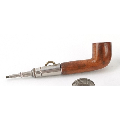 49 - Antique and later sundry items including a rosewater sprinkler, bobbin winder, silver thimbles and a... 