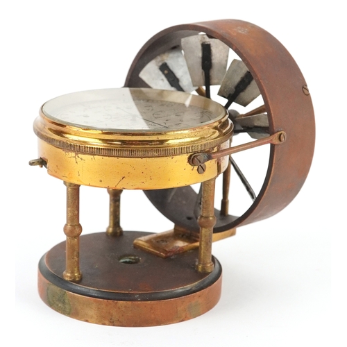 47 - Vintage brass air meter no. 5081 with fitted oak case, 6cm in diameter.