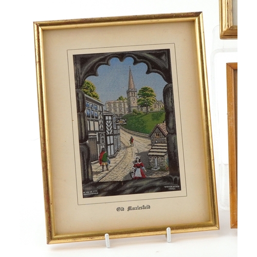 53 - Four mid century B W A Macclesfield woven silk pictures comprising Old Macclesfield, The Gap House a... 