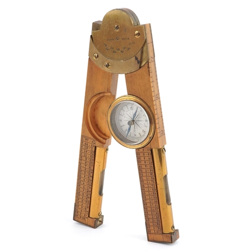 46 - Late 19th/early 20th century boxwood and brass clinometer rule, probably by Stanley, housed in a vel... 