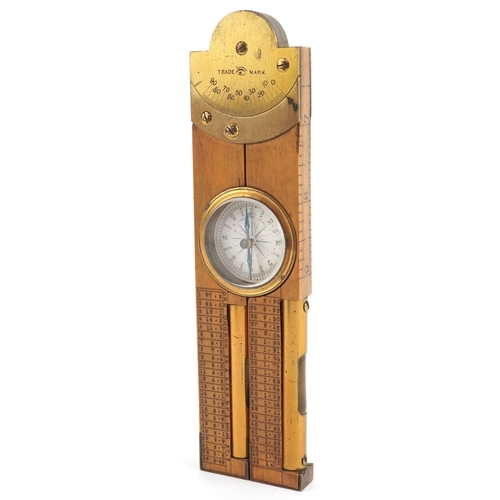 46 - Late 19th/early 20th century boxwood and brass clinometer rule, probably by Stanley, housed in a vel... 