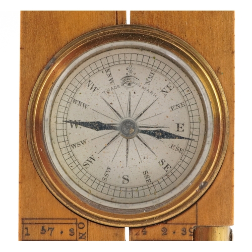 46 - Late 19th/early 20th century boxwood and brass clinometer rule, probably by Stanley, housed in a vel... 