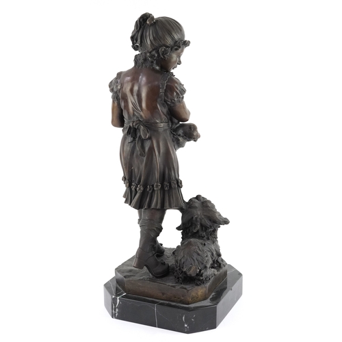 7 - After F Barbedienne, a bronze figure of a young female carrying puppies, with a seated dog, raised o... 