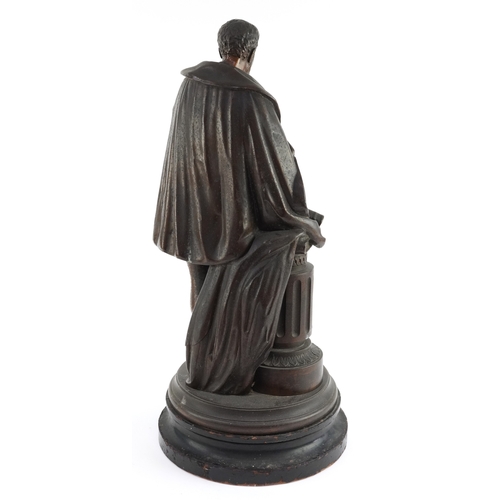 6 - Bronzed spelter figure of the poet Torquato Tasso leaning on a column, raised on an ebonised base, 5... 