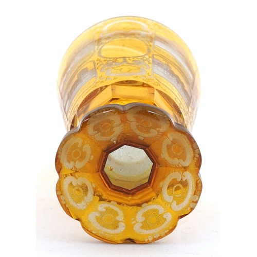 30 - Victorian Bohemian amber glass goblet etched with Rherinstein Castle and four panels of other German... 