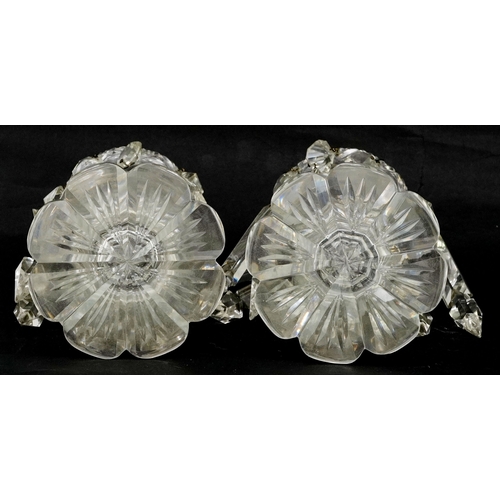 34 - Pair of Victorian glass lustres with drops, 20cm high.