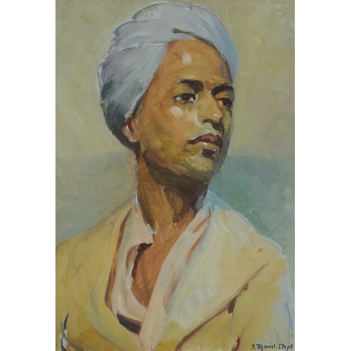 Simone Marrett Cleyet - Portrait of a female, 20th century oil on canvas, signed, mounted, framed and glazed, 44cm x 31cm.
