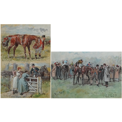 George Finch Mason - Two 19th century equestrian watercolours on paper comprising Where's that fellow of mine with the second horse and Why he could fall down and then win, each signed, mounted, framed and glazed, the largest 26cm x 18cm.