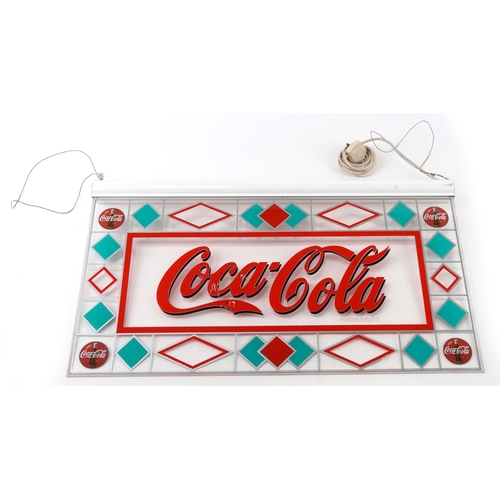 Vintage Coca Cola advertising illuminated wall hanging sign, 90cm x 51cm.