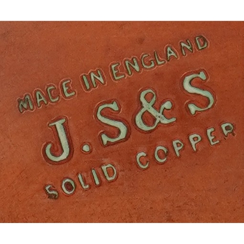 255 - Joseph Sankey & Sons Art Nouveau copper tankard with repoussé tulip decoration, 17cm high.