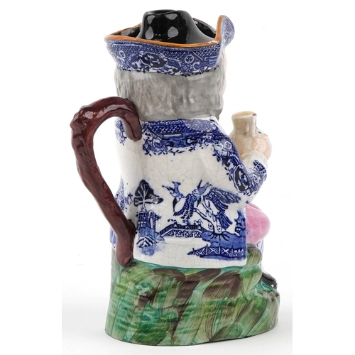 5 - Victorian Staffordshire pottery Toby jug and cover transfer printed in the Willow Pattern and having... 