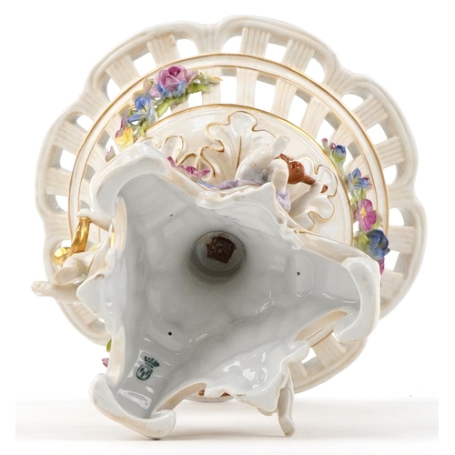300 - Early 20th century Von Schierholz German porcelain tazza moulded with Putti and encrusted with flowe... 