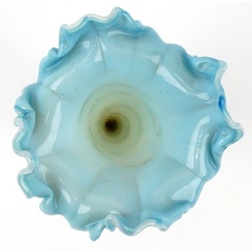 277 - Victorian Jack in the pulpit vaseline glass vase, 18cm high.