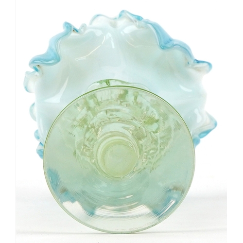 277 - Victorian Jack in the pulpit vaseline glass vase, 18cm high.