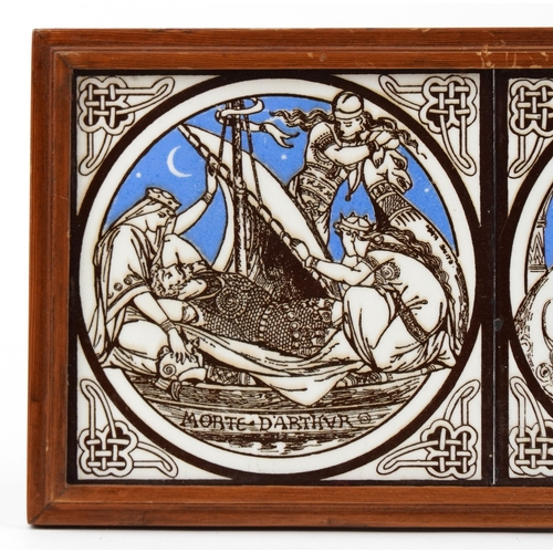 221 - John Moyr Smith for Minton, set of four Victorian pottery tiles from the Idylls of the King series c... 