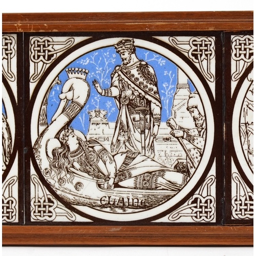 221 - John Moyr Smith for Minton, set of four Victorian pottery tiles from the Idylls of the King series c... 