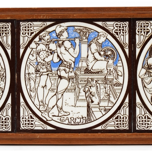 221 - John Moyr Smith for Minton, set of four Victorian pottery tiles from the Idylls of the King series c... 