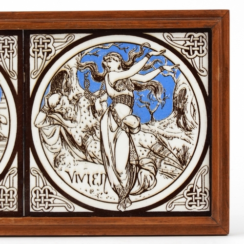 221 - John Moyr Smith for Minton, set of four Victorian pottery tiles from the Idylls of the King series c... 