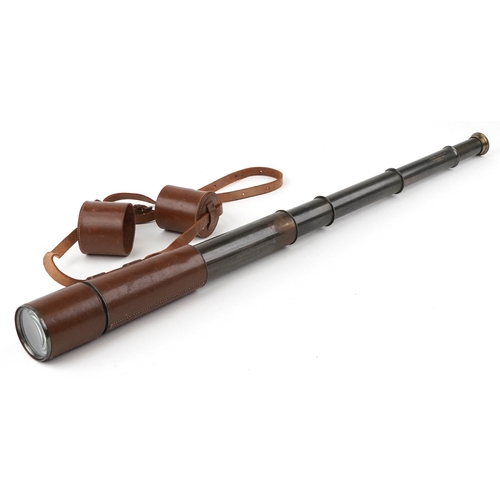 1557 - Vintage Broadhurst Clarkson & Co. Ltd. five draw telescope with leather case, 78cm in length extende... 