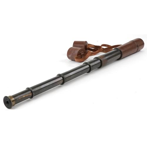 1557 - Vintage Broadhurst Clarkson & Co. Ltd. five draw telescope with leather case, 78cm in length extende... 