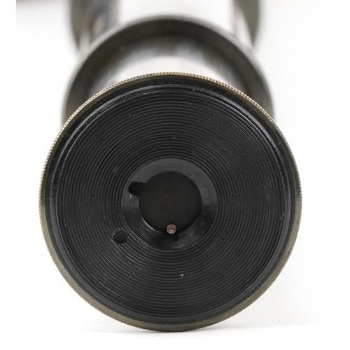 1557 - Vintage Broadhurst Clarkson & Co. Ltd. five draw telescope with leather case, 78cm in length extende... 