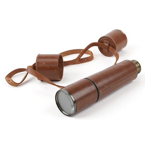 1557 - Vintage Broadhurst Clarkson & Co. Ltd. five draw telescope with leather case, 78cm in length extende... 