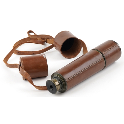 1557 - Vintage Broadhurst Clarkson & Co. Ltd. five draw telescope with leather case, 78cm in length extende... 