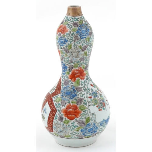 54 - Large Japanese Kutani double gourd porcelain vase with floral decoration and hand decorated in red e... 