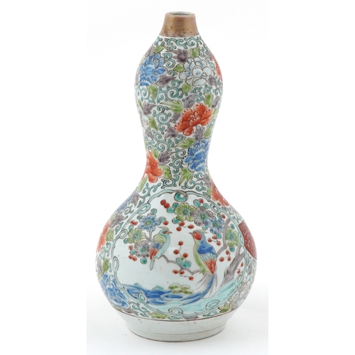 54 - Large Japanese Kutani double gourd porcelain vase with floral decoration and hand decorated in red e... 