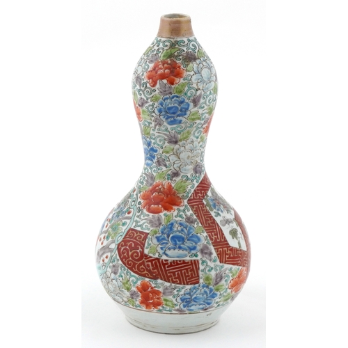 54 - Large Japanese Kutani double gourd porcelain vase with floral decoration and hand decorated in red e... 