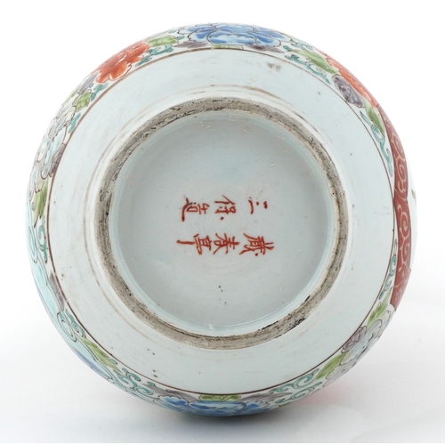 54 - Large Japanese Kutani double gourd porcelain vase with floral decoration and hand decorated in red e... 