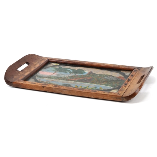201 - Vintage Rio de Janeiro butterfly wing tray, 42cm wide.