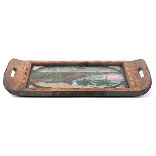 201 - Vintage Rio de Janeiro butterfly wing tray, 42cm wide.